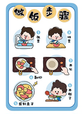 娃娃家区角布置做饭流程图墙贴