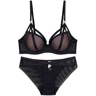 维多利亚多培尔黑色性感内衣女小胸聚拢收副乳防下垂显大文胸套装