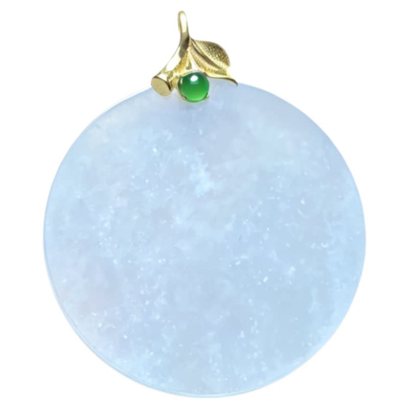 翠贵人冰种雪花棉圆牌18K金吊坠