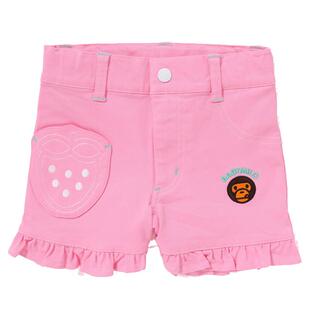 BAPE童装春夏卡通BABY MILO字母草莓刺绣花边短裤353008K