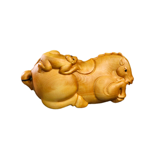 黄杨木雕马上封侯摆件生肖猴子骑马手把件办公室客厅家居装饰礼品