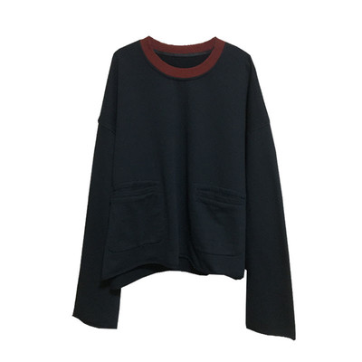 TYJR秋季新款2025韩版宽松圆领撞色口袋长袖短款T恤女卫衣53816