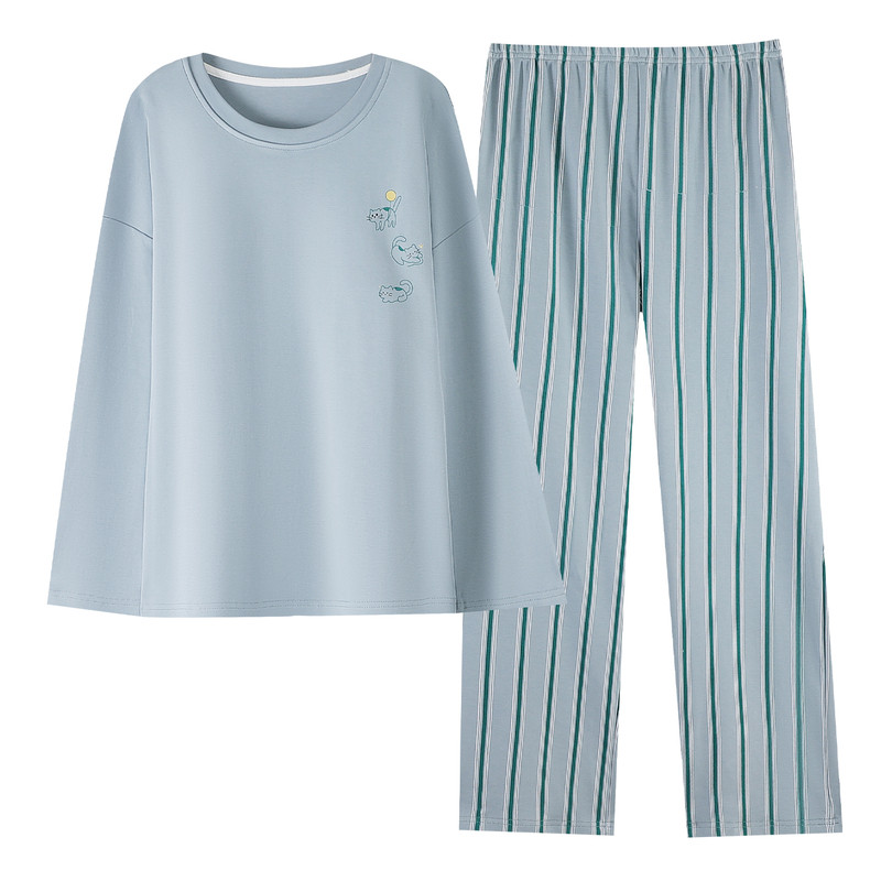 春秋夏冬季女款带胸垫长袖家居服