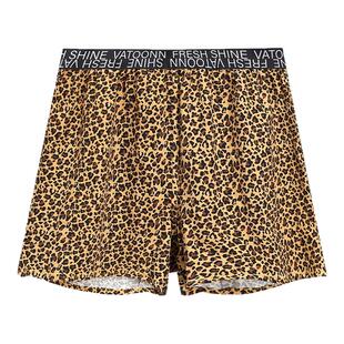 豹纹情侣睡裤纯棉薄款男女家居裤中腰收腹宽腰带大码休闲短裤夏潮