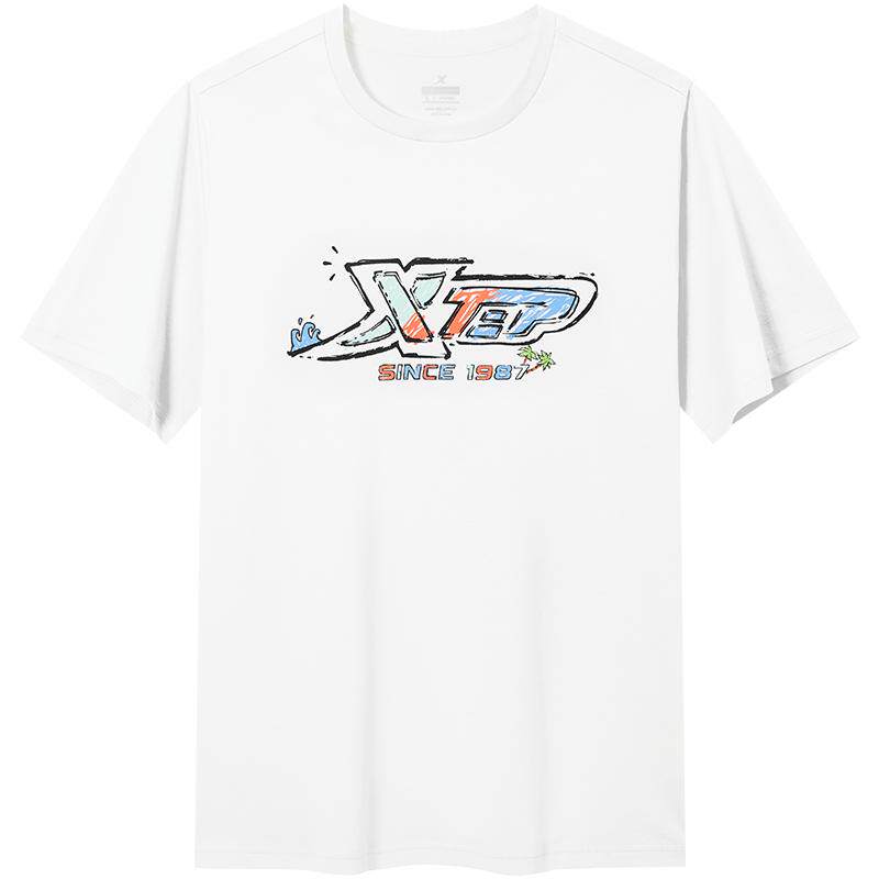 特步休闲大logo短袖T恤男女