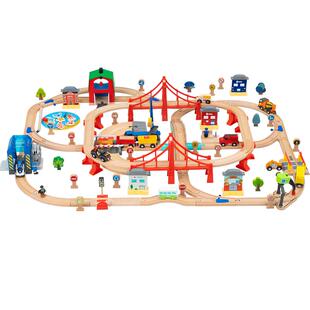 小火车玩具轨道车木质停机坪飞机汽车搭积木儿童电动车玩具 男孩