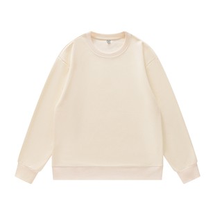 日系320G重磅长袖t恤男女春秋季华棉宽松原创卫衣纯色白色打底衫