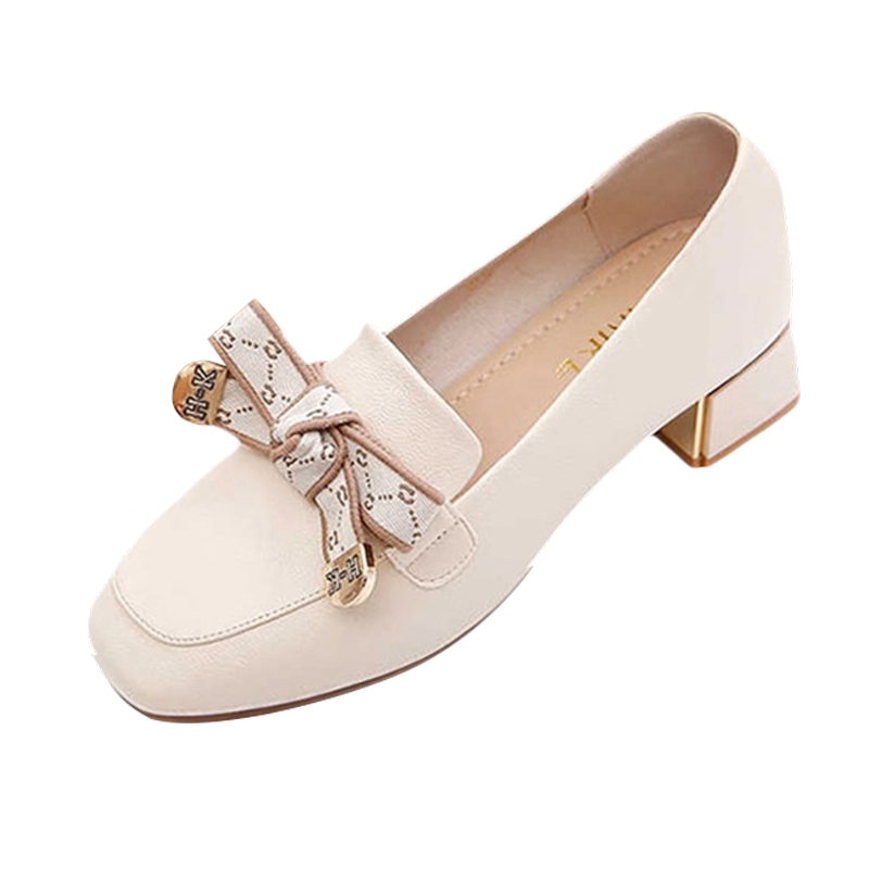 粗跟单鞋女2025新款春秋季百搭女鞋子英伦风小皮鞋软底防滑乐福鞋