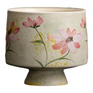 圭隐堂粉引手绘格桑花陶瓷女士功夫茶杯家用主人杯品茗杯个人单杯