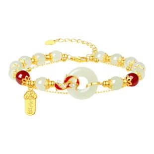 周大生锦鲤上上签和田玉手链女纯银手串玛瑙手饰本命年礼物送女生