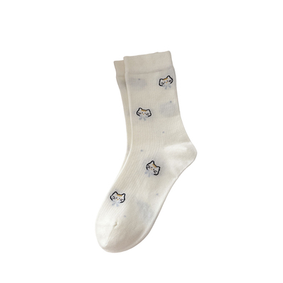 喵主子在线凝视你~可爱猫咪袜子女夏薄款花边中筒袜夏天透气长袜