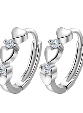 爱心镶钻纯银耳扣超闪睡觉不摘