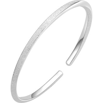 周六福银手镯子女S999足银素圈开口简约送女友本命年礼物