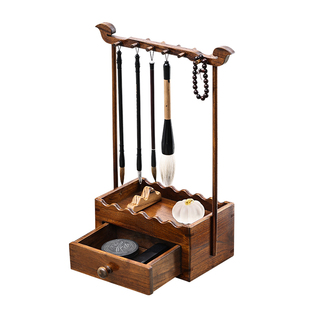 异丽中式实木毛笔笔架古风挂架文房书法收纳置物架文昌毛笔架笔挂