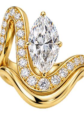 FIICCI菲伊奇 培育钻石戒指18K黄金马眼2克拉求婚结婚钻戒轻奢