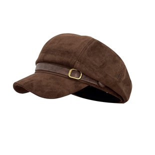 麂皮绒八角贝雷帽大头围2025新款复古秋冬棕色画家报童帽加大加深