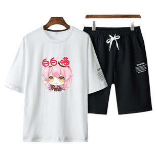 虚拟主播vtuber永雏塔菲周边T恤男女夏季二次元百搭短袖短裤套装