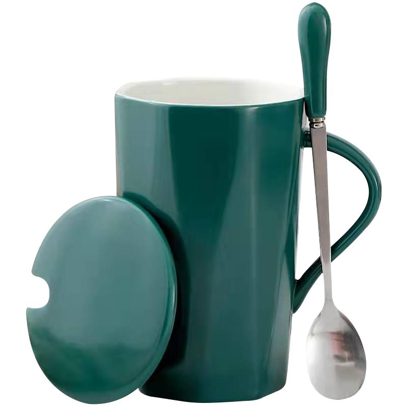 陶瓷杯子带盖勺办公室马克杯喝水学生水杯家用男女咖啡杯茶杯送礼