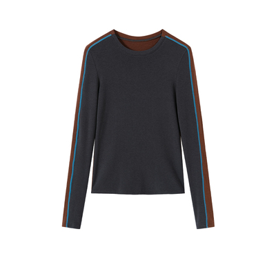 AR复古撞色长袖t恤女款可外穿保暖内衣远红外发热打底衫圆领秋衣