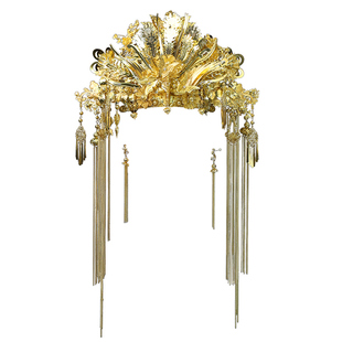 全金色汉服婚嫁凤冠新款高端中式婚礼新娘头饰凤凰发冠皇后大婚