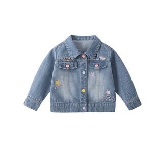 [7A抑菌]女童春季牛仔外套儿童甜美法式翻领上衣宝宝春装衣服小童