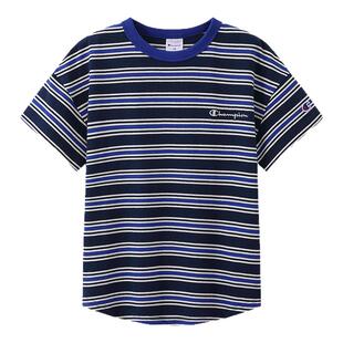 Champion冠军男女儿童装夏季新款柔软亲肤LOGO标条纹短袖T恤