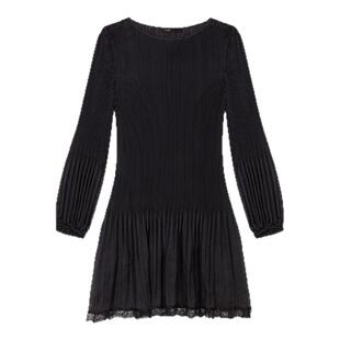 Maje春夏女装法式时尚气质黑色短款蕾丝拼接修身收腰连衣裙两件套