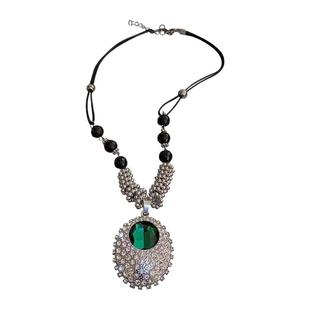 轻奢气质镶钻绿水滴毛衣链长款项链2025新款百搭高档衣服挂件配饰