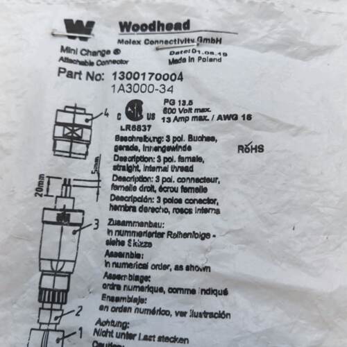 【请询价】Woodhead伍德海德连接器1300170004（1A30