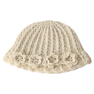 2025新款手工钩织花朵渔夫帽子女甜美优雅针织包头帽显脸小水桶帽