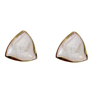 复古港风滴釉珐琅925银针耳钉三角形几何形状耳环波浪