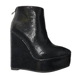 13CM超高跟黑色坡跟短靴女防水台尖头踝靴马丁靴加绒舒适裸靴棉靴