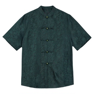 百福龙高档男士唐装香云纱短袖夏装 民族风中式男装刺绣盘扣上衣