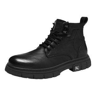 海澜之家男鞋2025新款马丁靴男款厚底增高秋季黑色低帮靴子工装靴