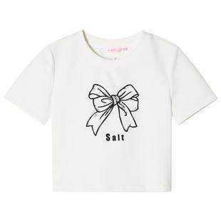 SALT.P可颜2024春夏蝴蝶结绣花钉珠截短上衣短袖T恤
