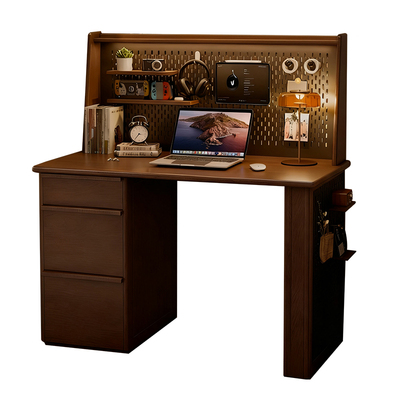 家逸实木书桌书架一体靠墙电脑桌