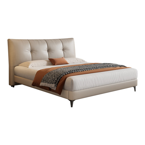岚瑟琳真皮床奶油风2025新款主卧大床1.5米现代简约双人软包婚床