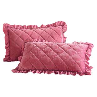 珊瑚绒夹棉枕套48x74cm一对装加厚绗缝成人枕皮花边法莱绒枕芯套