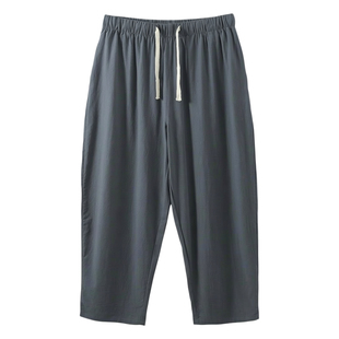 夏天适合胖子的裤子棉麻宽松休闲九分裤300多斤送爸爸松紧腰潮胖