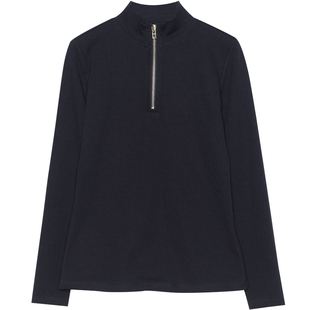 纯棉半高领打底衫女中领拉链妈妈春秋装全棉中年长袖t恤内搭修身