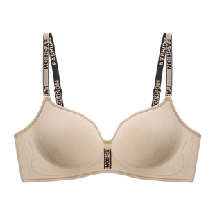 内衣女小胸聚拢显大无痕裸感蜜桃胸丝绒字母肩带提拉无钢圈文胸
