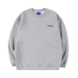 WASSUP潮牌字母logo印花卫衣男士秋冬新款加绒宽松情侣装圆领上衣