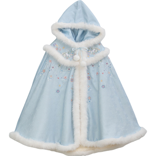 汉服女童冬款儿童古风仙气加厚中长款连帽大斗篷女宝外穿披风外套