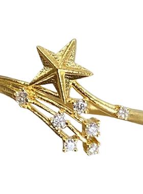 新款中古风金色拉丝星星戒指