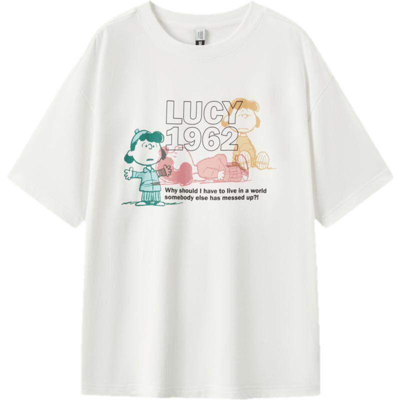 [商场同款]森马史努比系列短袖T恤女中长款印花2024新款纯棉秋装