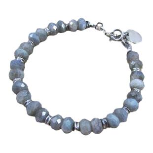 波兰代购Labradorite◇手作复古闪光拉长石宝石串珠氧化纯银手链