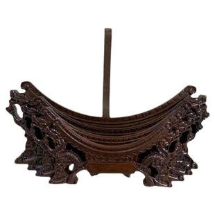 实木托架陶瓷底座支架摆件现代装饰盘双龙头龙架支撑