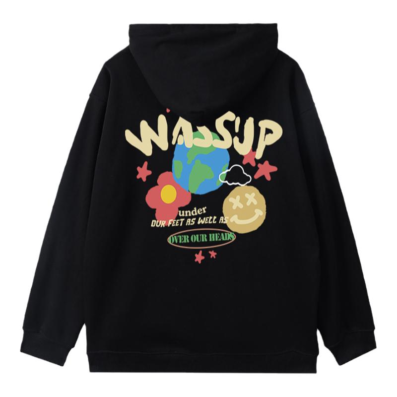 WASSUP美式涂鸦笑脸重磅卫衣男款
