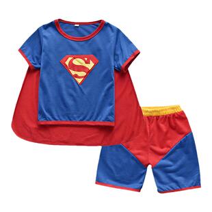 夏新款男童超人扮演服万圣节Superman cosplay短袖英雄联盟表演服