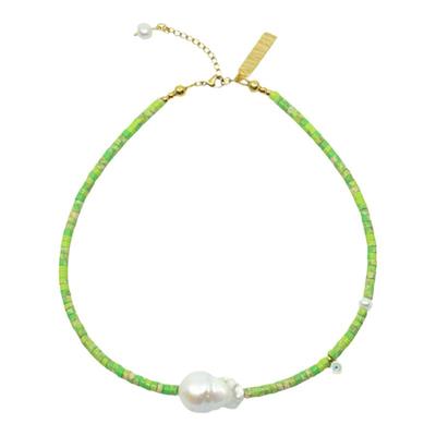 【限时8折】XTASTE 希腊 MATHE奇异果色绿眼睛吊坠串珠项链锁骨链